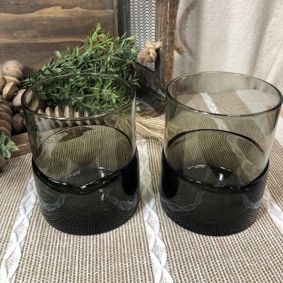 Pier 1 Smoked Glass Hand Blown Double Dipped 4” Tumbler/rocks Set of 2 EUC - Picture 11 of 11